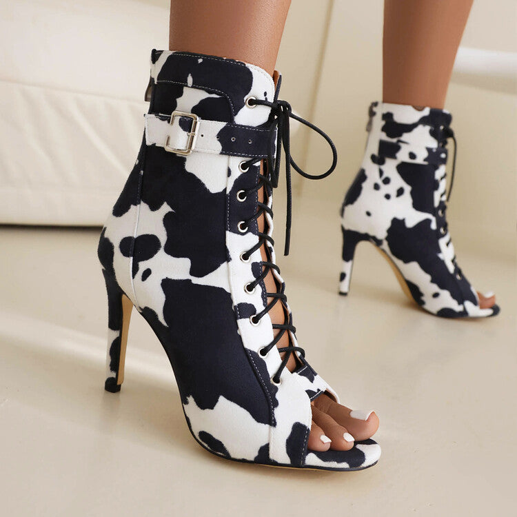 AJ Women's 10cm Heel Rubber Sole Leatherette Jazz Shoes Open Toe Dance Heels Boots
