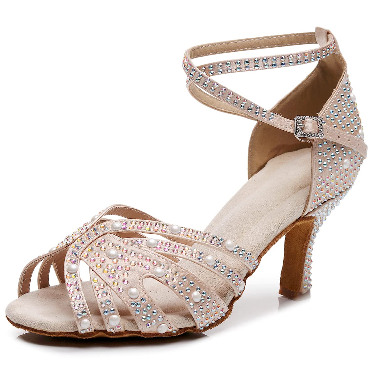 DS Women's Satin Customized Heel Salsa Latin Dance Shoes Ballroom Dance Shoes