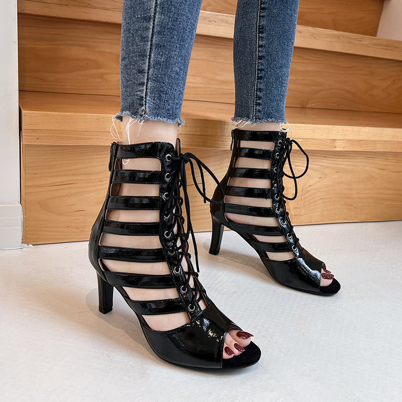Women's Rubber Sole Customized Heel Rubber Sole  Jazz Shoes Lace-up Dance Heels Boots