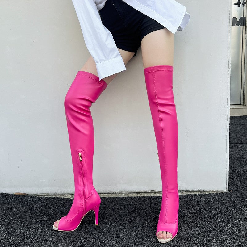 Women's 10cm Heel Rubber Sole Leatherette Jazz Shoes Open Toe Dance Heels Boots
