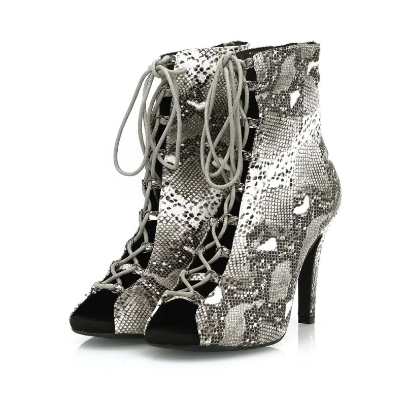 Women's Black Customized Dance Heels Rubber Sole Peep Toe Lace-up Jazz Shoes Dance Boots