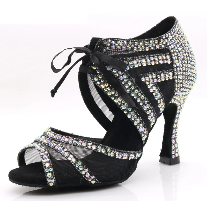 DS Women's Sparking Glitter Rubber Sole Customized Heel Latin Shoes Salsa Shoes Ballroom Dance Shoes