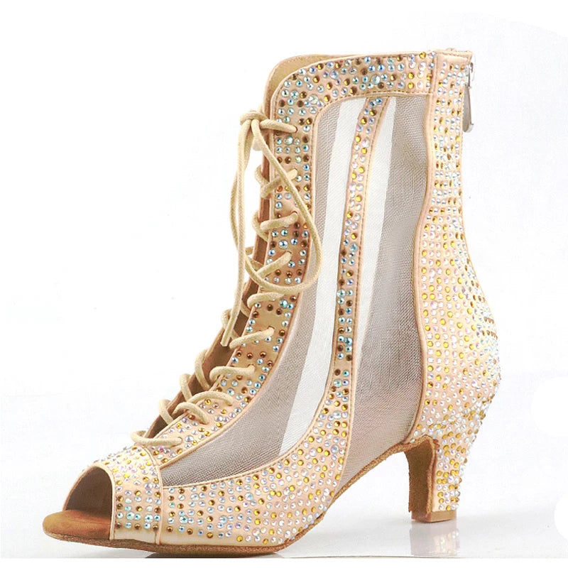 DS Women's Satin Customized Heel Rubber Sole Salsa Shoes Ballroom Dance Shoes Latin Shoes