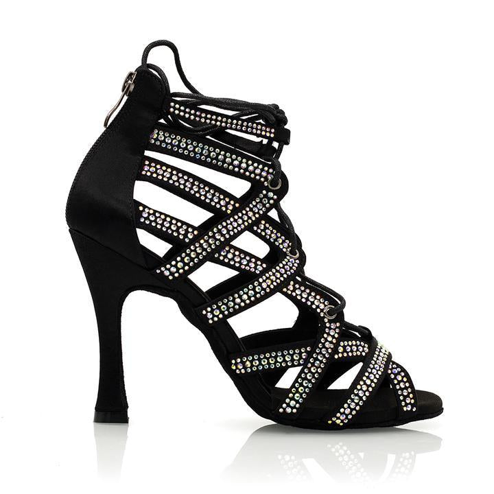 Women's Black Rhinestone Salsa Ballroom Latin Dance Shoes Heel 2.5 3  SERA7017
