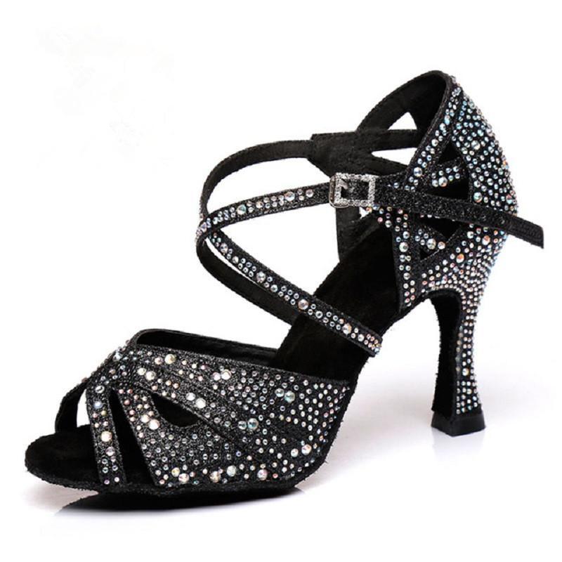 Women's Ballroom Dance Shoes Modern Shoes Salsa Shoes Performance Indoor  Waltz Sparkling Shoes Contemporary Dance Glitter Solid Color Cuban Heel  Buckle Black Red Blue 2024 - $26.99