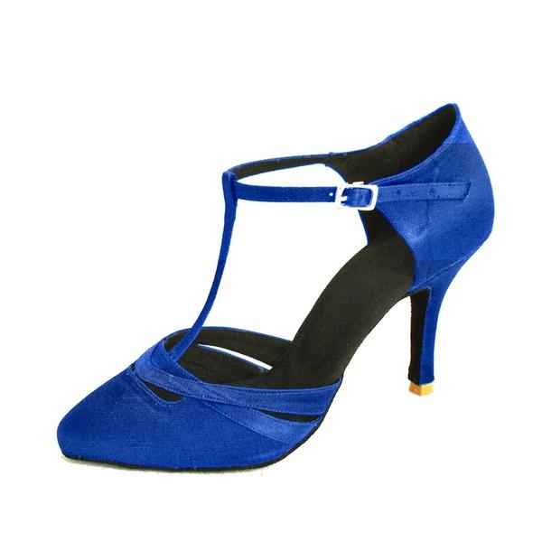 DS Women's T-strap Satin Black Customized Heels Ballroom Dance Shoes Swing Dance Shoes
